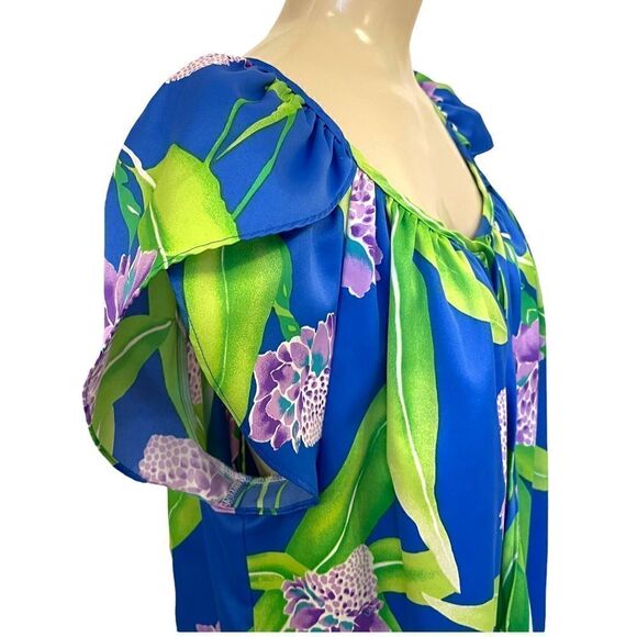 Vintage Hilo Hattie’s Hawaii Tulip Sleeve Poly MuuMuu Dress 🌺Released Hem🌺 - Picture 7 of 14